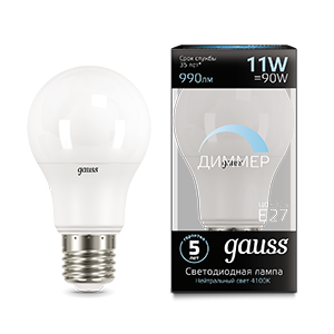Лампа светодиодная LED 11 Вт 990 Лм 4100К белая E27 A60 диммируемая Black Gauss