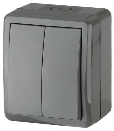 Выключатель двойной IP54, 10АХ-250В, ОУ, Эра Эксперт, серый,11-1404-03