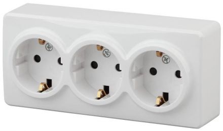 Розетка 3х2P+E Schuko со шторками, 16A-250В, ОУ, Эра Эксперт, белый, 11-2209-01