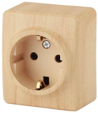Розетка 2P+E Schuko, 16A-250В, ОУ, Эра Эксперт, сосна, 11-2203-11