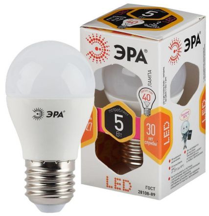 Лампа светодиодная LEDP45-5W-827-E27(диод,шар,5Вт,тепл,E27)