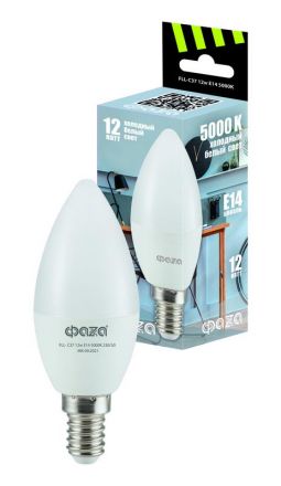 Лампа светодиодная LED 12Вт E14 5000K свеча 230/50 ФАZА