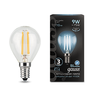Лампа светодиодная LED 9 Вт 710 Лм 4100К белая Е14 Шар Filament Gauss