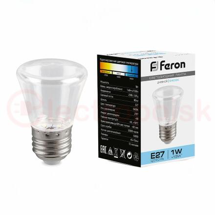 Лампа светодиодная LED 1вт Е27 прозрачный 6400К колокольчик