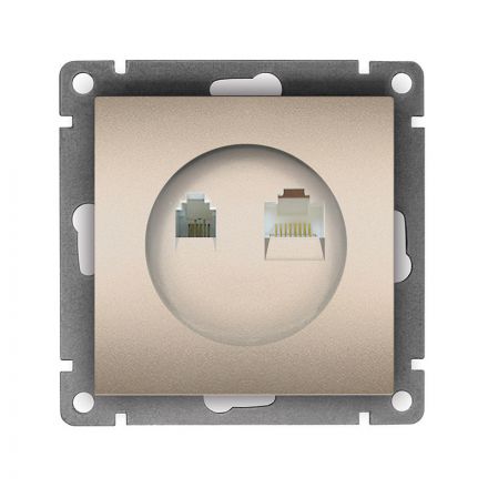 Розетка компьютерная+телефонная UNIVersal серия Афина, с/у, 1А, RJ45, RJ12, шампань (еврослот)