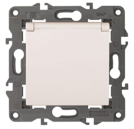 Розетка 2P+E Schuko со шторками с крышкой, 16А-250В, Эра Elegance, сл.кость, 14-2103-02