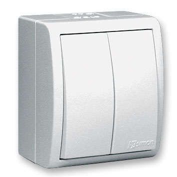 Simon15 Aqua Выключатель двухклавишный IP54 10А 250В винтовой зажим S15A белый