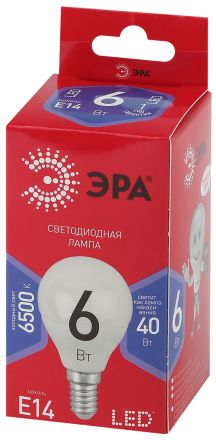 Лампа светодиодная LED P45-6W-865-E14 R  (диод, шар, 6Вт, хол, E14) (10/100/3600) ЭРА